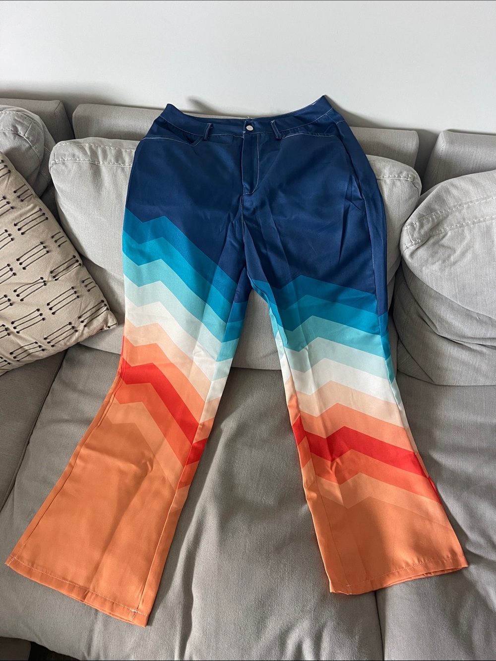 Retro Chevron Gradient Wide-Leg Pants - Navy, Teal, White, Orange